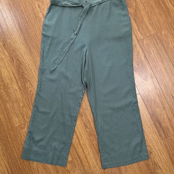 Universal Standard Jumpsuit Women 2XS 6-8 Green Linen V-Neck Belted Pockets Wide - Picture 4 of 16
